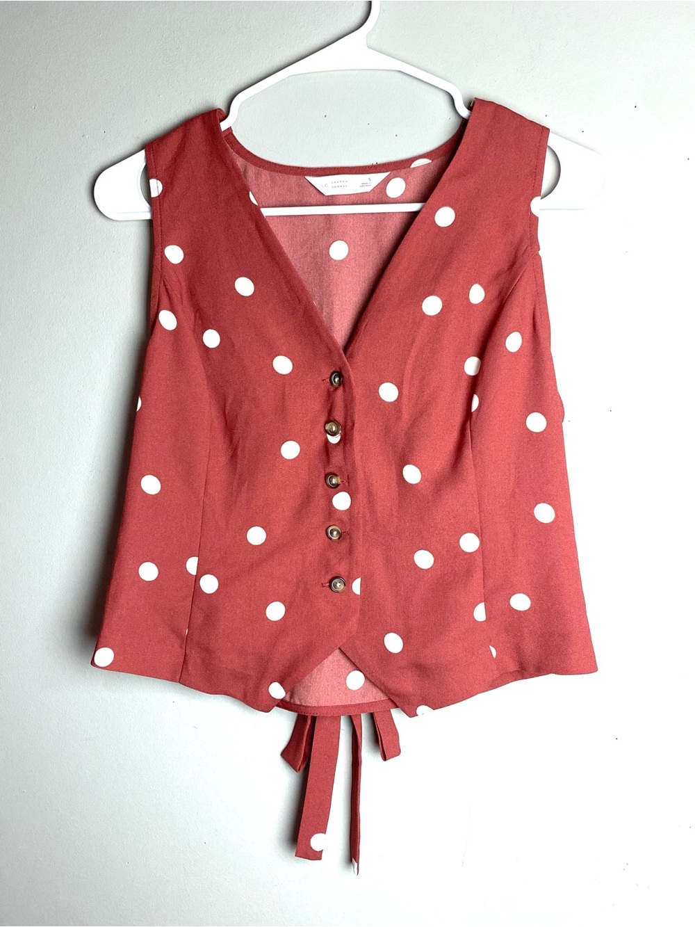 LC Lauren Conrad Rust Red Polka Dot V-Neck Tie-Back Camisole